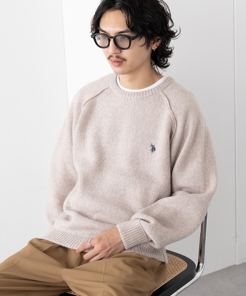 「U.S. POLO ASSN.」 長袖ニット M カーキ メンズ_画像3