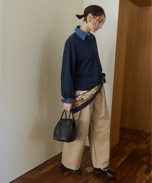 ANGIE トレーナー スウェット デニム襟 ドッキング フェイクレイヤード