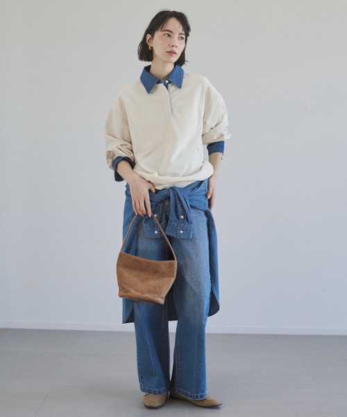 ANGIE トレーナー スウェット デニム襟 ドッキング フェイクレイヤード