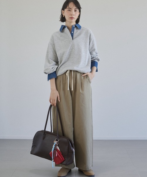 ANGIE トレーナー スウェット デニム襟 ドッキング フェイクレイヤード