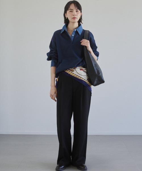 ANGIE トレーナー スウェット デニム襟 ドッキング フェイクレイヤード