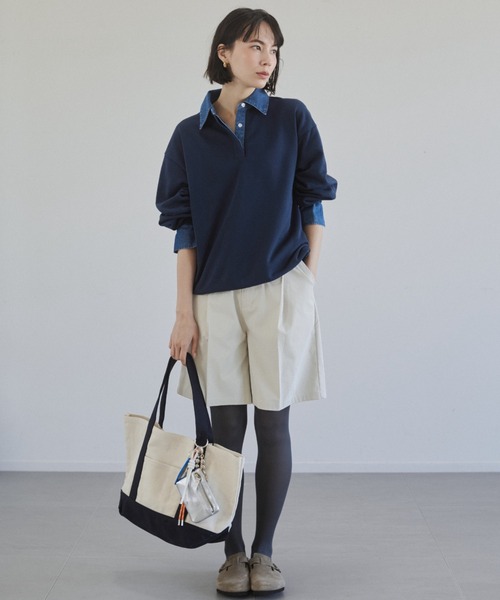 ANGIE トレーナー スウェット デニム襟 ドッキング フェイクレイヤード