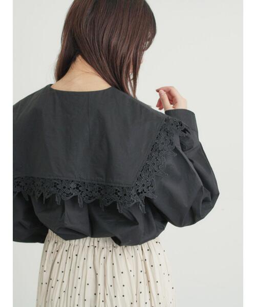 machatt 新品　スクエアカラーブラウス　ブラック スタンドカラーブラウス／8分袖／ウォッシャブル／ナチュラル
