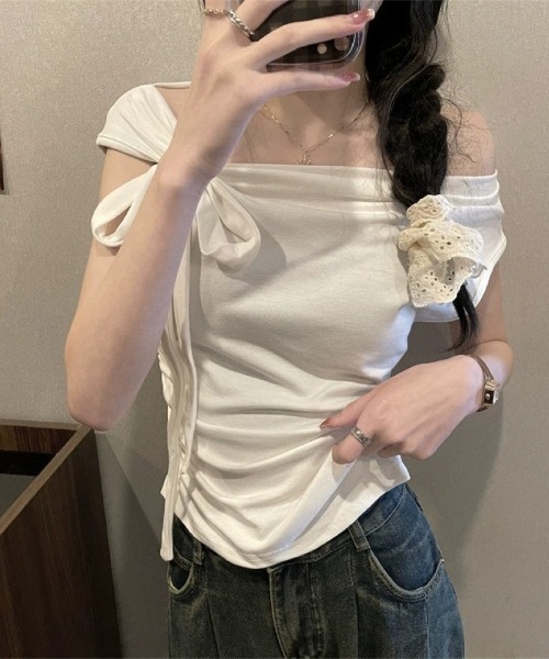 オフショルダー リボン付き トップス tシャツ リボン付きオフショルダートップス レディース : ZOZOTOWN