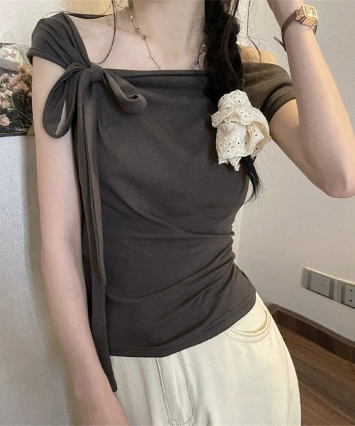 オフショルダー リボン付き トップス tシャツ リボン付きオフショルダートップス レディース : ZOZOTOWN