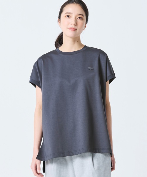 tシャツ 「オンライン限定」LACOSTE オーバーサイズ フレンチスリーブ サイドスリット クルーネックTシャツ レディースの画像