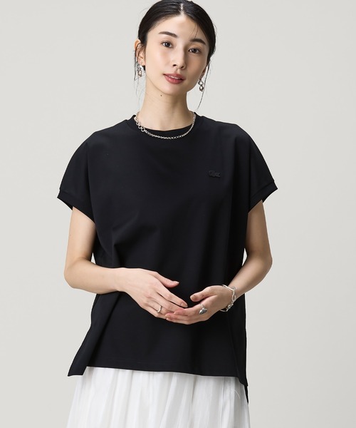 tシャツ 「オンライン限定」LACOSTE オーバーサイズ フレンチスリーブ サイドスリット クルーネックTシャツ レディースの画像