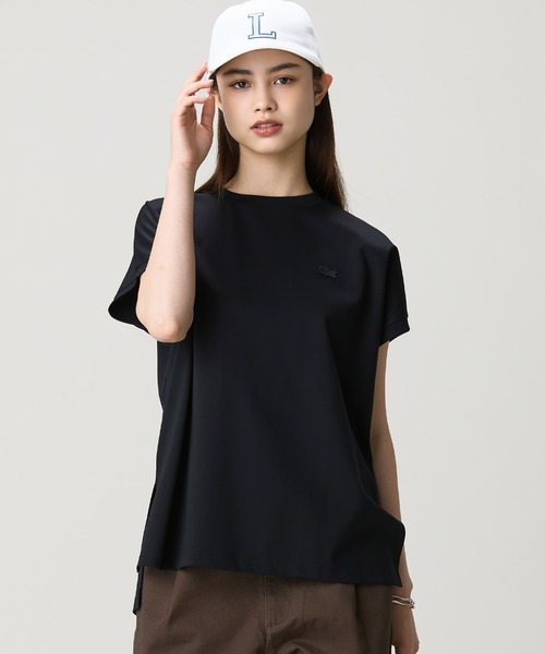 tシャツ 「オンライン限定」LACOSTE オーバーサイズ フレンチスリーブ サイドスリット クルーネックTシャツ レディースの画像