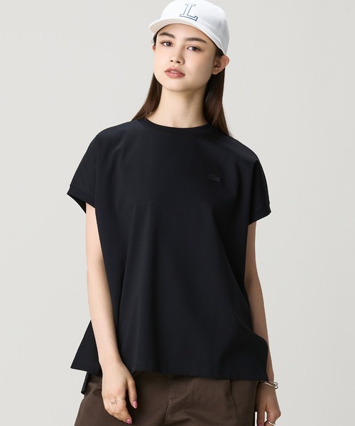 tシャツ 「オンライン限定」LACOSTE オーバーサイズ フレンチスリーブ サイドスリット クルーネックTシャツ レディースの画像