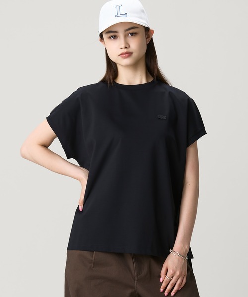 tシャツ 「オンライン限定」LACOSTE オーバーサイズ フレンチスリーブ サイドスリット クルーネックTシャツ レディースの画像
