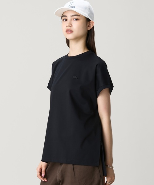 tシャツ 「オンライン限定」LACOSTE オーバーサイズ フレンチスリーブ サイドスリット クルーネックTシャツ レディースの画像