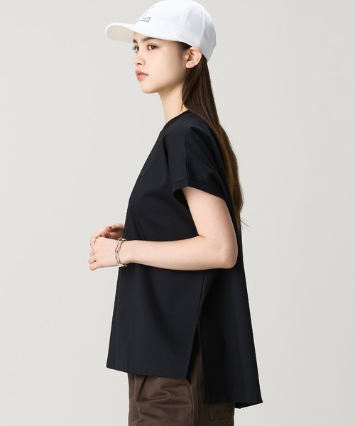 tシャツ 「オンライン限定」LACOSTE オーバーサイズ フレンチスリーブ サイドスリット クルーネックTシャツ レディースの画像