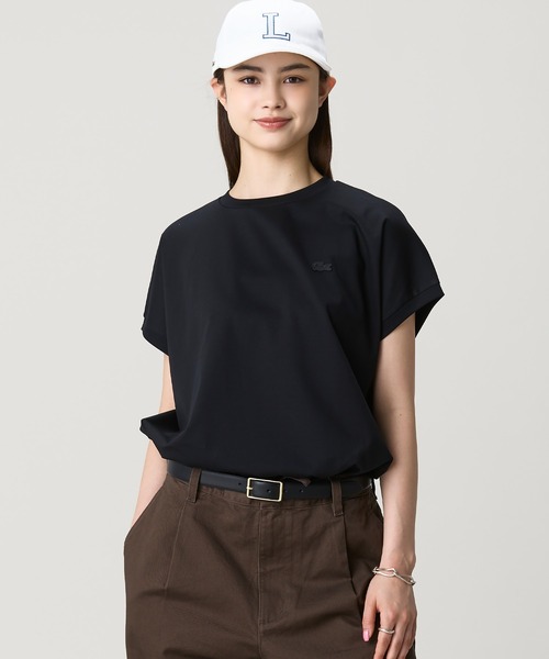 tシャツ 「オンライン限定」LACOSTE オーバーサイズ フレンチスリーブ サイドスリット クルーネックTシャツ レディースの画像