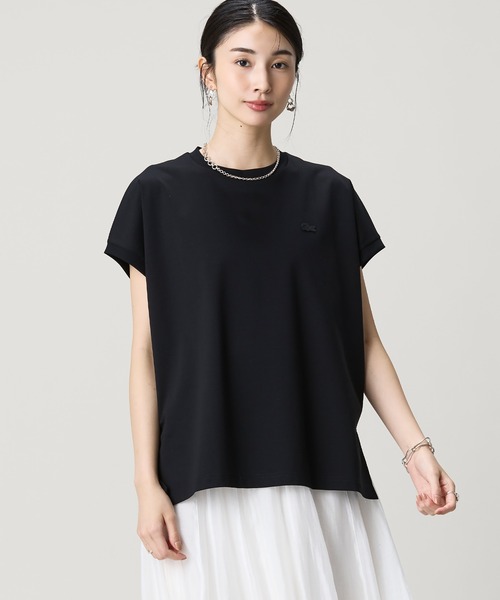 tシャツ 「オンライン限定」LACOSTE オーバーサイズ フレンチスリーブ サイドスリット クルーネックTシャツ レディースの画像