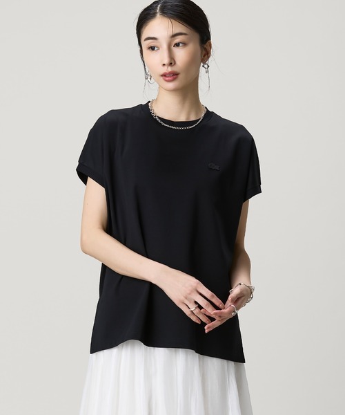 tシャツ 「オンライン限定」LACOSTE オーバーサイズ フレンチスリーブ サイドスリット クルーネックTシャツ レディースの画像