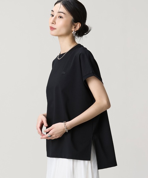 tシャツ 「オンライン限定」LACOSTE オーバーサイズ フレンチスリーブ サイドスリット クルーネックTシャツ レディースの画像