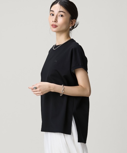 tシャツ 「オンライン限定」LACOSTE オーバーサイズ フレンチスリーブ サイドスリット クルーネックTシャツ レディースの画像