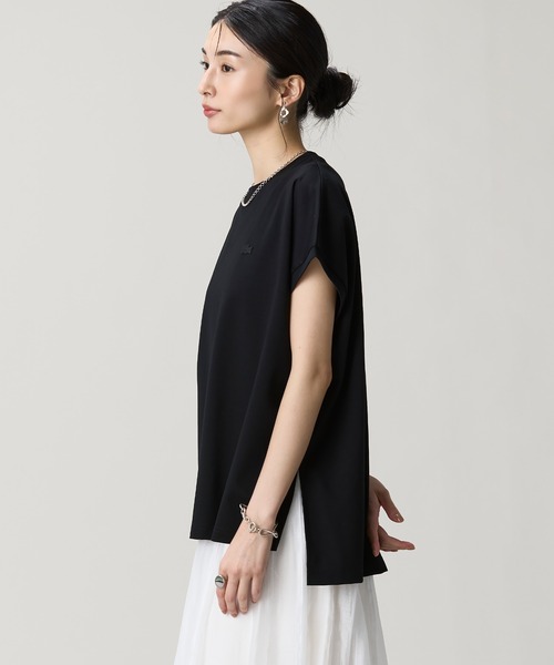 tシャツ 「オンライン限定」LACOSTE オーバーサイズ フレンチスリーブ サイドスリット クルーネックTシャツ レディースの画像