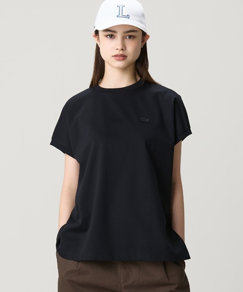 tシャツ 「オンライン限定」LACOSTE オーバーサイズ フレンチスリーブ サイドスリット クルーネックTシャツ レディースの画像