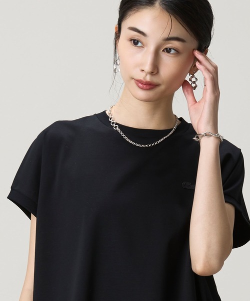 tシャツ 「オンライン限定」LACOSTE オーバーサイズ フレンチスリーブ サイドスリット クルーネックTシャツ レディースの画像
