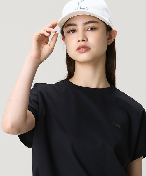 tシャツ 「オンライン限定」LACOSTE オーバーサイズ フレンチスリーブ サイドスリット クルーネックTシャツ レディースの画像