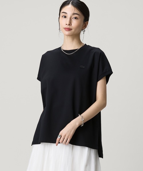 tシャツ 「オンライン限定」LACOSTE オーバーサイズ フレンチスリーブ サイドスリット クルーネックTシャツ レディースの画像