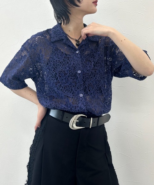 PAGEBOY（ページボーイ） ブラウス シャツ 半袖 クロスレースカイキン 