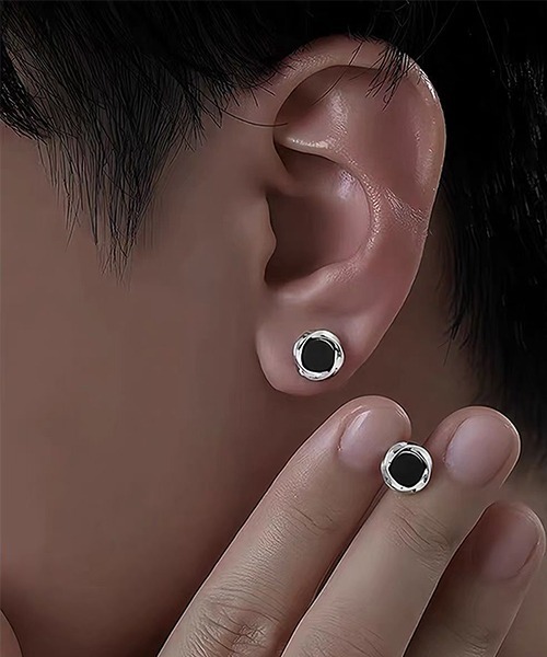 VIBGYOR ピアス EK563/シルバーブラックストーンペアピアス/両耳用