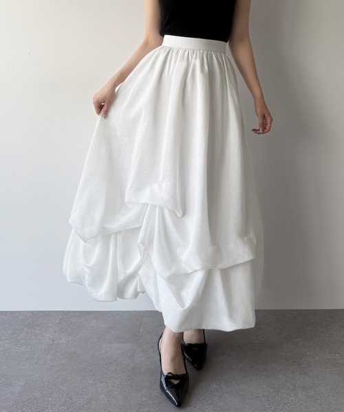 PROPORTION タックバルーンスカート ホワイト mipiarl ロング スカート ランダムタックバルーンスカート : ZOZOTOWN