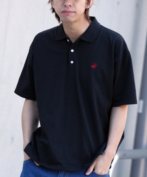 「BEVERLY HILLS POLO CLUB」 半袖ポロシャツ LL ブラック メンズ_画像8