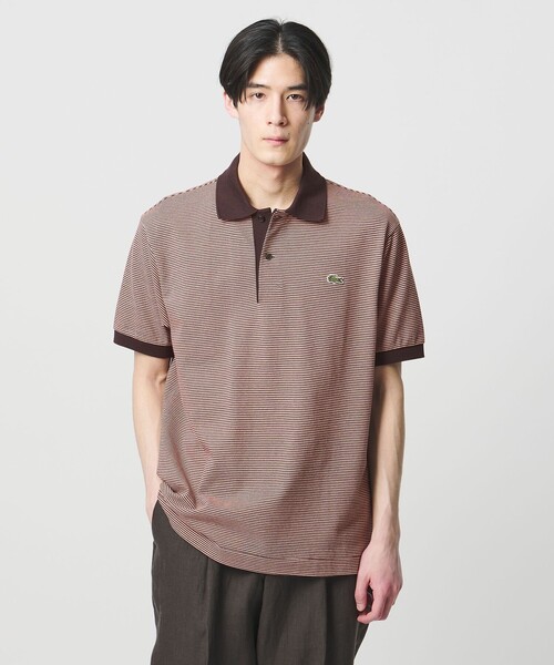 LACOSTE マルチカラー ボーダー スキッパー フレンチスリーブ ポロシャツ LACOSTE - LACOSTE マルチカラー ボーダー スキッパー フレンチ