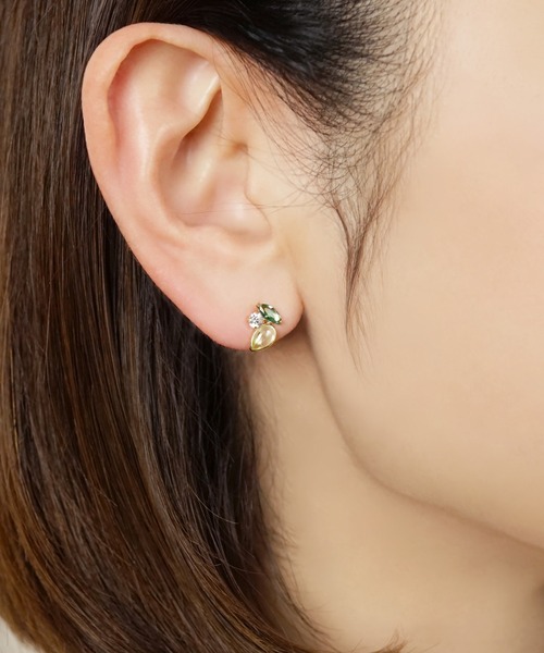 ピアス K10 グリーンカラーグラデーションピアス ( YG) レディースの画像