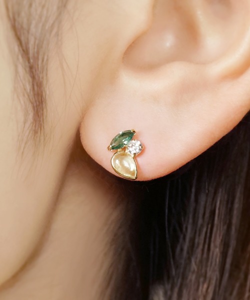 ピアス K10 グリーンカラーグラデーションピアス ( YG) レディースの画像