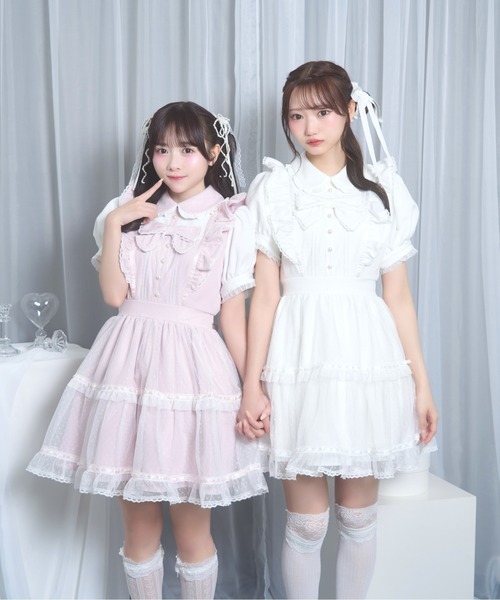houseonthehill ワンピース ボンネット 2点セット Honey Cinnamon（ハニーシナモン） ワンピース 半袖 ドットチュール