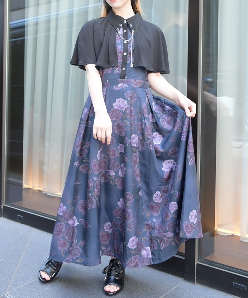 axes femme（アクシーズ ファム） ワンピース アートローズ柄ケープ