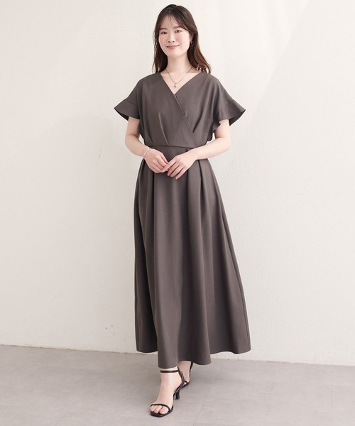 新品タグ付き ナチュラルクチュール接触冷感カシュクールフリル袖ワンピース natural couture ワンピース 「sherbet line」接触冷感カシュクール
