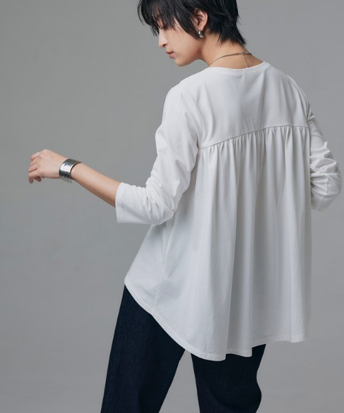 tシャツ GIZAコットンバックギャザーTシャツ レディース