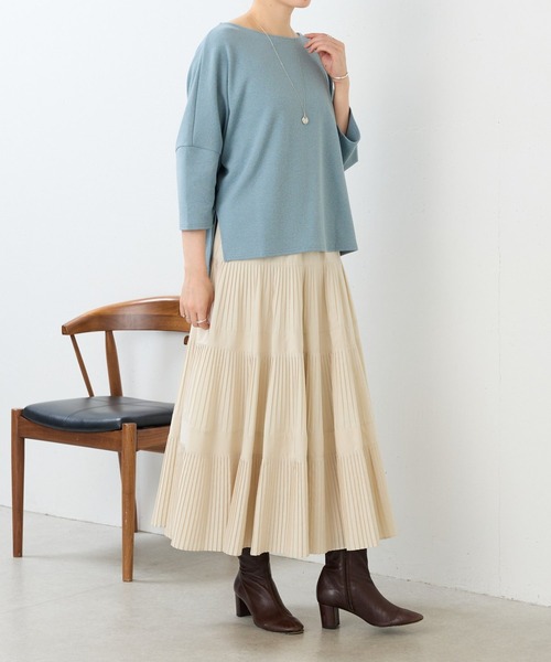 【極美品】ビアズリー プリーツティアードスカート アイボリー L 洗える BEARDSLEY（ビアズリー） ロング スカート プリーツティアードスカート