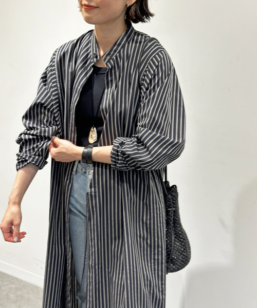 シャツ ブラウス 【LIWAN / リワン】ストライプガウン LIWAN リワン