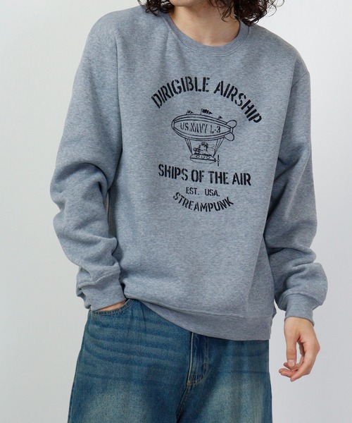 グレー プリント トレーナー Ace（エース） トレーナー スウェット 袖リブプリント トレーナー