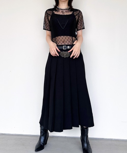 超美品✨サーキュラススカートベルト付き スカート ベルト付き プリーツデザインロングスカート