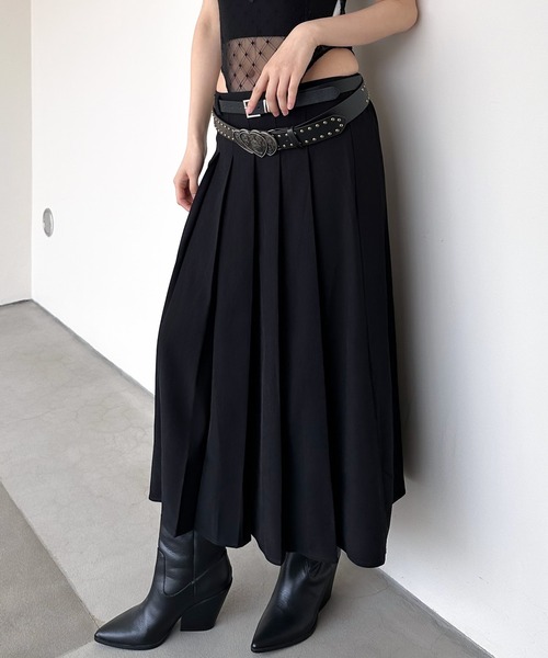 超美品✨サーキュラススカートベルト付き スカート ベルト付き プリーツデザインロングスカート