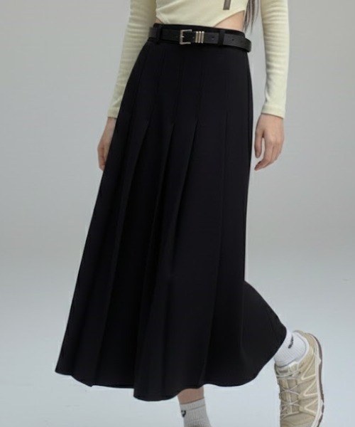 スカート ベルト付き プリーツデザインロングスカート : ZOZOTOWN