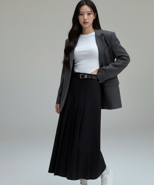 スカート ベルト付き プリーツデザインロングスカート : ZOZOTOWN