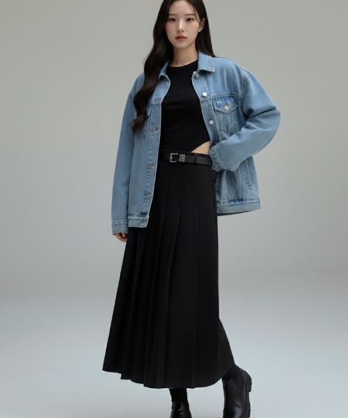 スカート ベルト付き プリーツデザインロングスカート : ZOZOTOWN