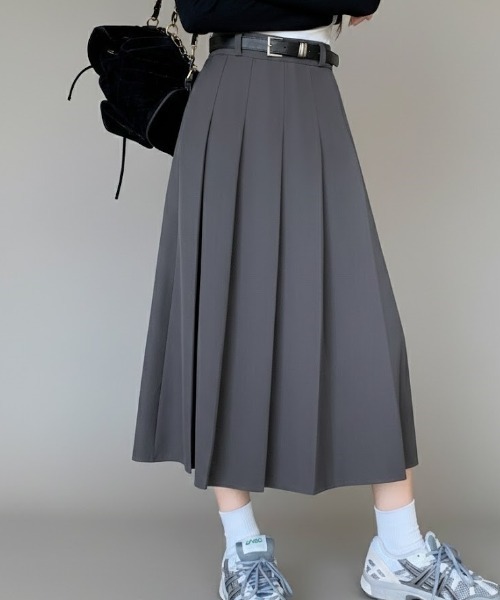 スカート ベルト付き プリーツデザインロングスカート : ZOZOTOWN