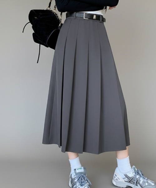 スカート ベルト付き プリーツデザインロングスカート : ZOZOTOWN