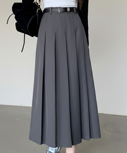 スカート ベルト付き プリーツデザインロングスカート : ZOZOTOWN