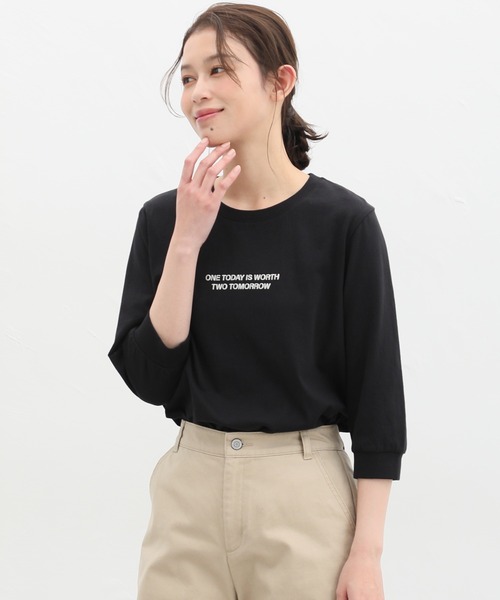 Honeys tシャツ 7分袖ロゴプリントTシャツ レディース