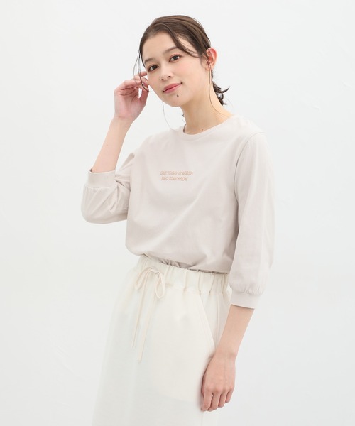 Honeys tシャツ 7分袖ロゴプリントTシャツ レディース